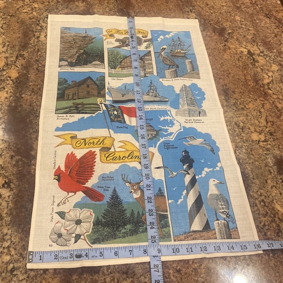 Linen fabric, print art, wall hanging, tea towel of North Carolina, NEW not hung - Picture 5 of 8